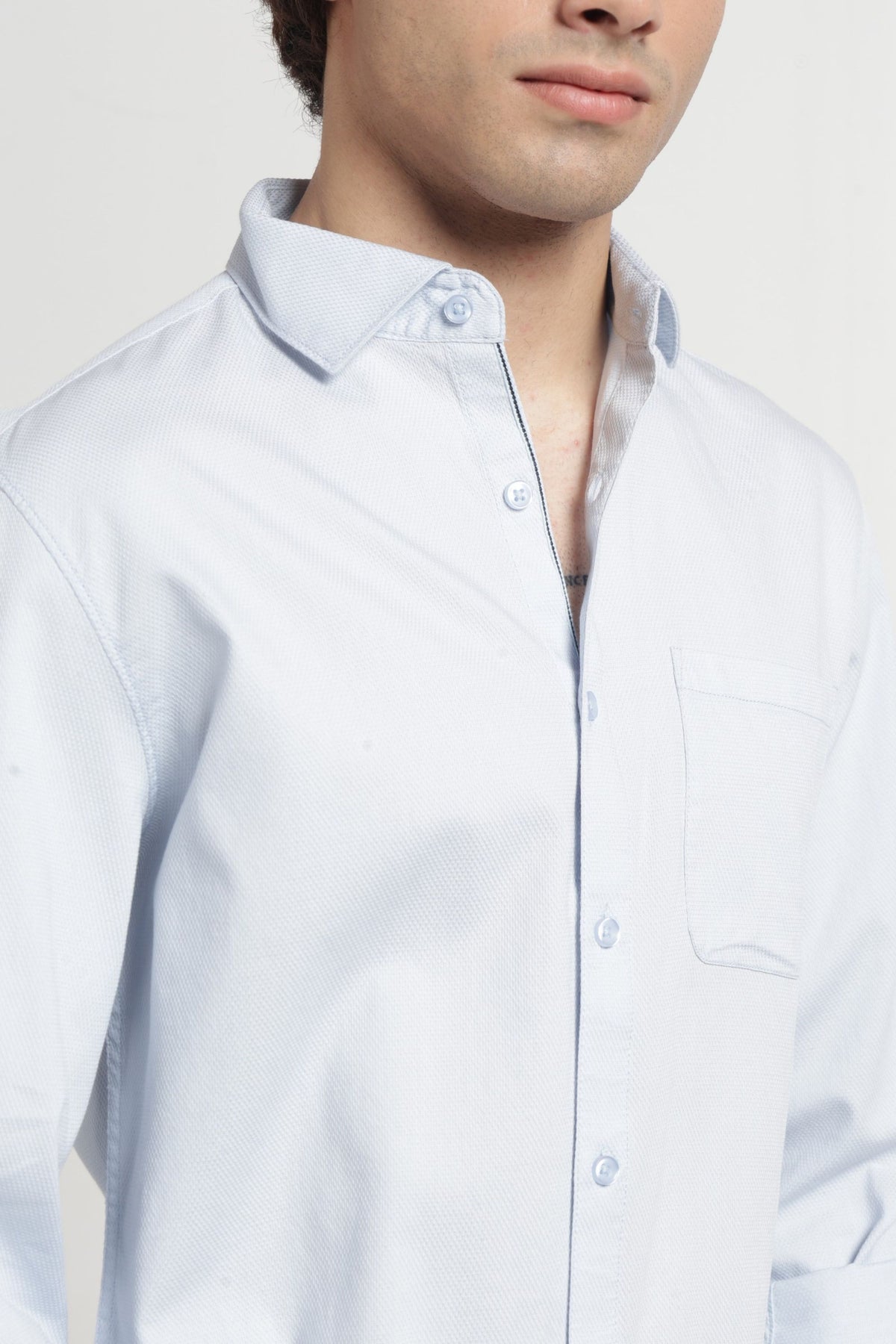 Regular Collar Self Dobby Shirt In Blue