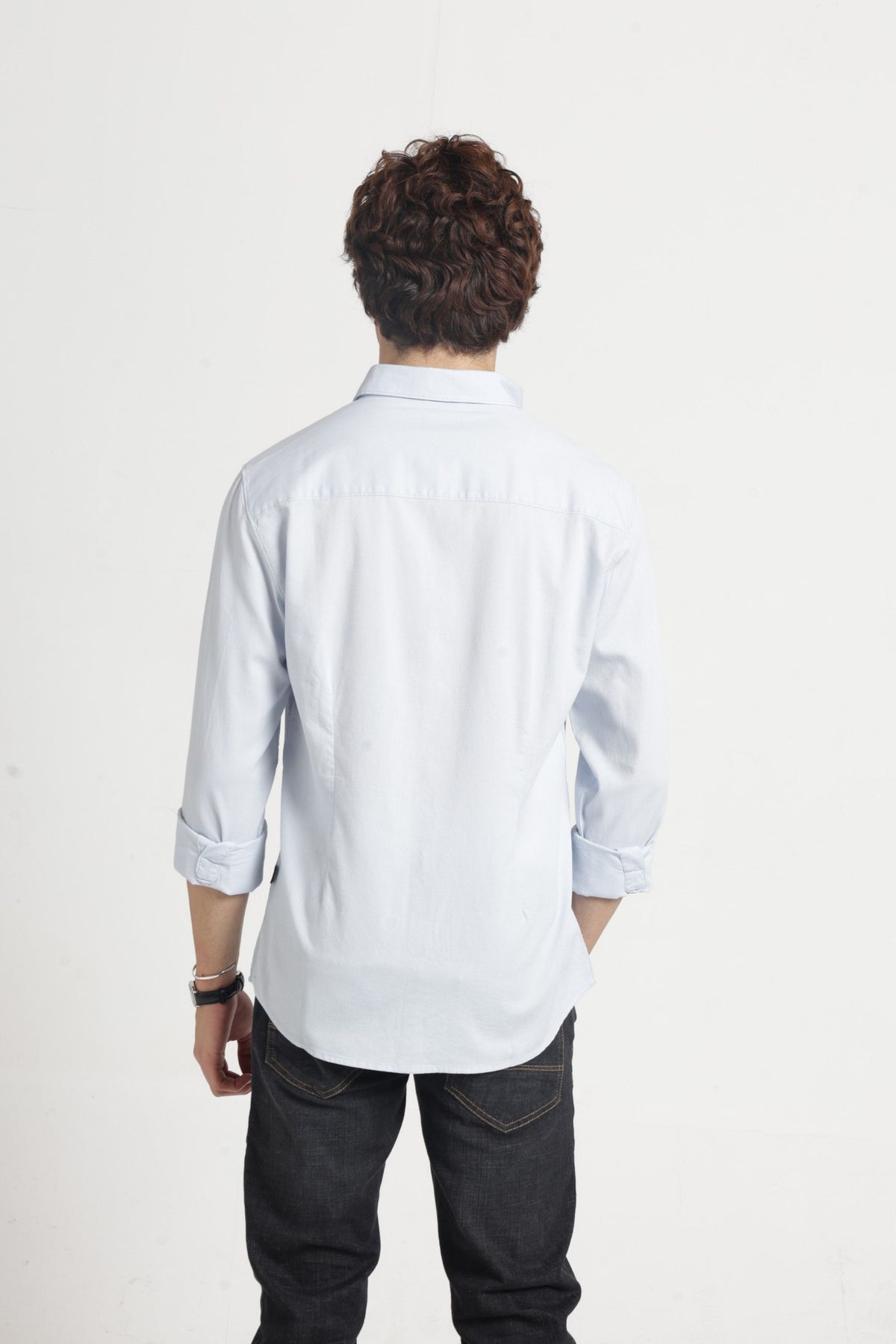 Regular Collar Self Dobby Shirt In Blue