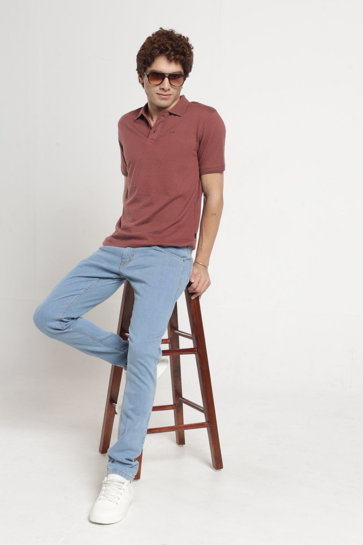 Polo Collar Jacquard T-Shirt In Rust