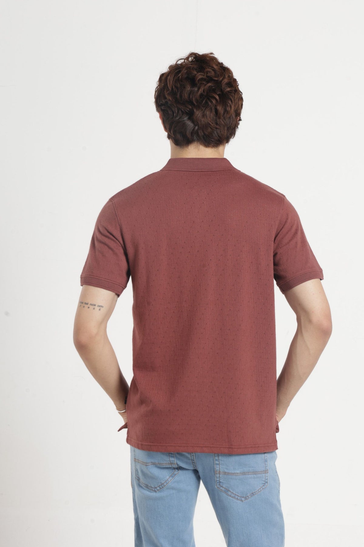 Polo Collar Jacquard T-Shirt In Rust
