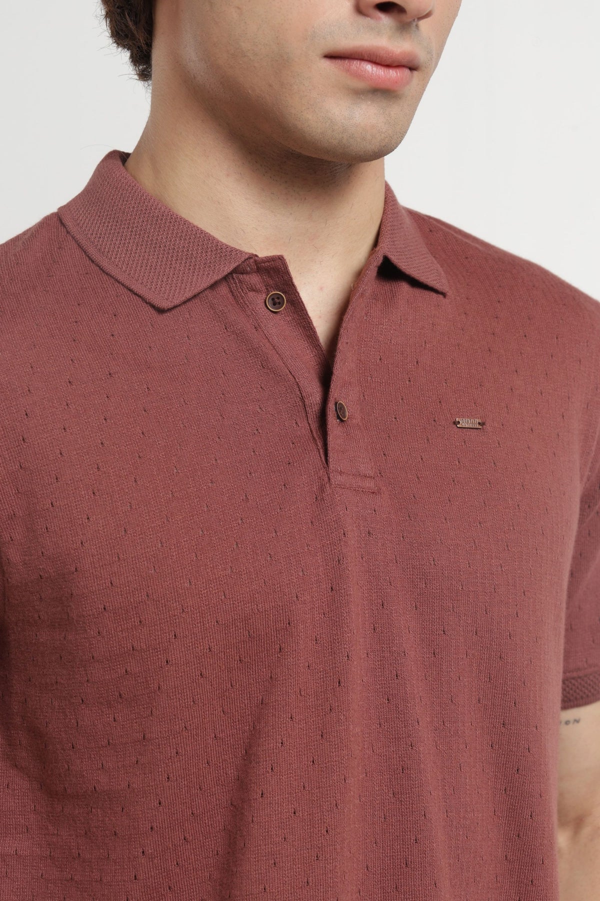 Polo Collar Jacquard T-Shirt In Rust