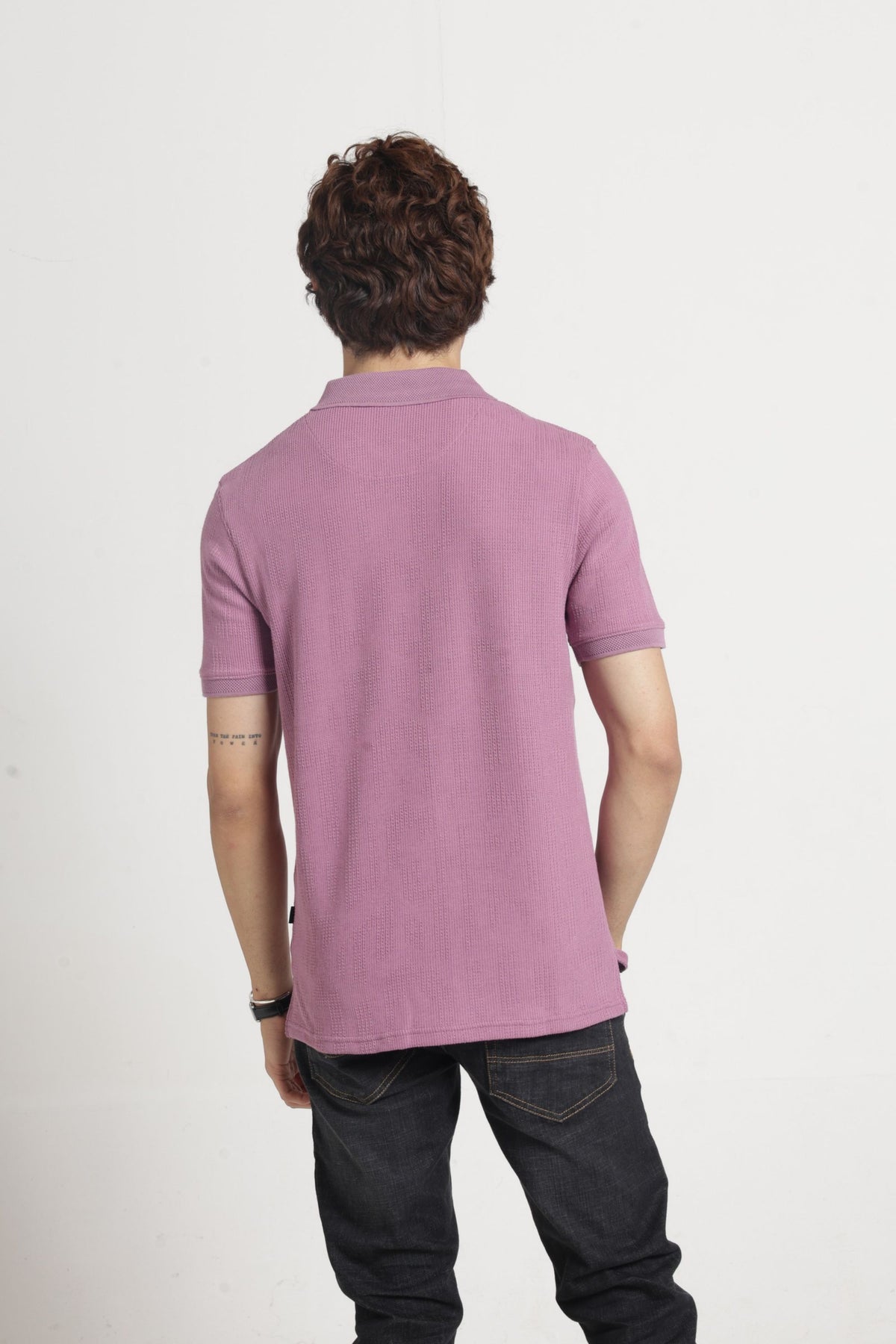 Polo Collar Jacquard Zipper T-Shirt In Onion