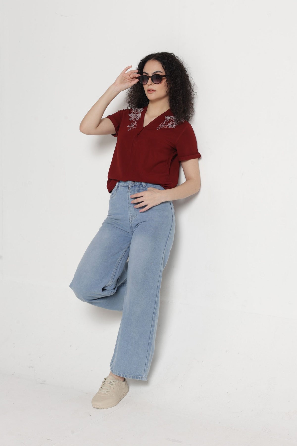 Women Solid Embroidered Indo-Western Tunic - Rust