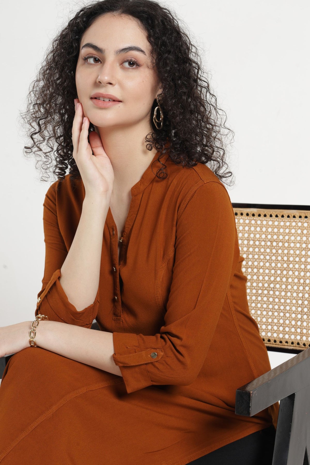 Women Solid Indo-Western Tunic - Chocolate