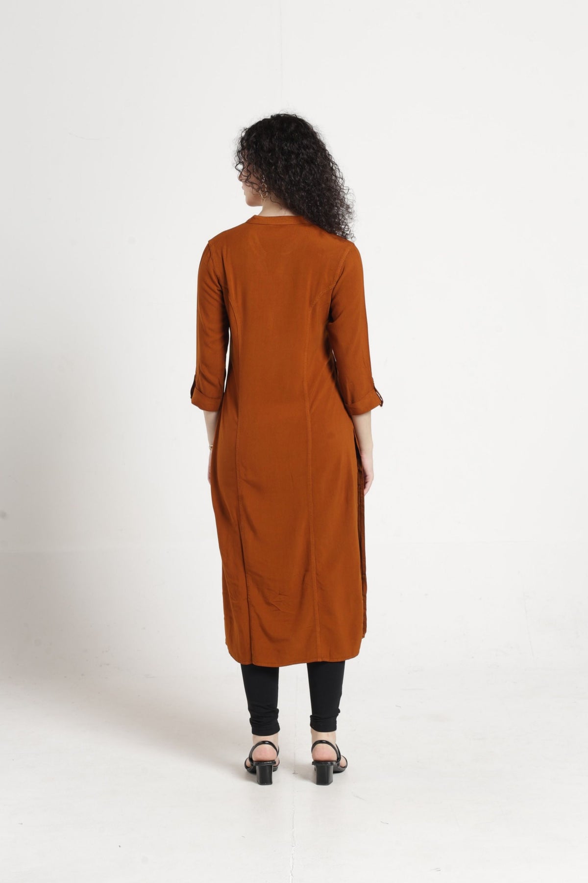 Women Solid Indo-Western Tunic - Chocolate
