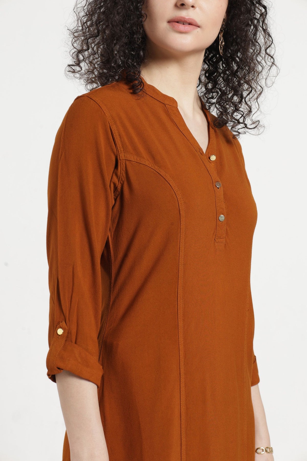 Women Solid Indo-Western Tunic - Chocolate