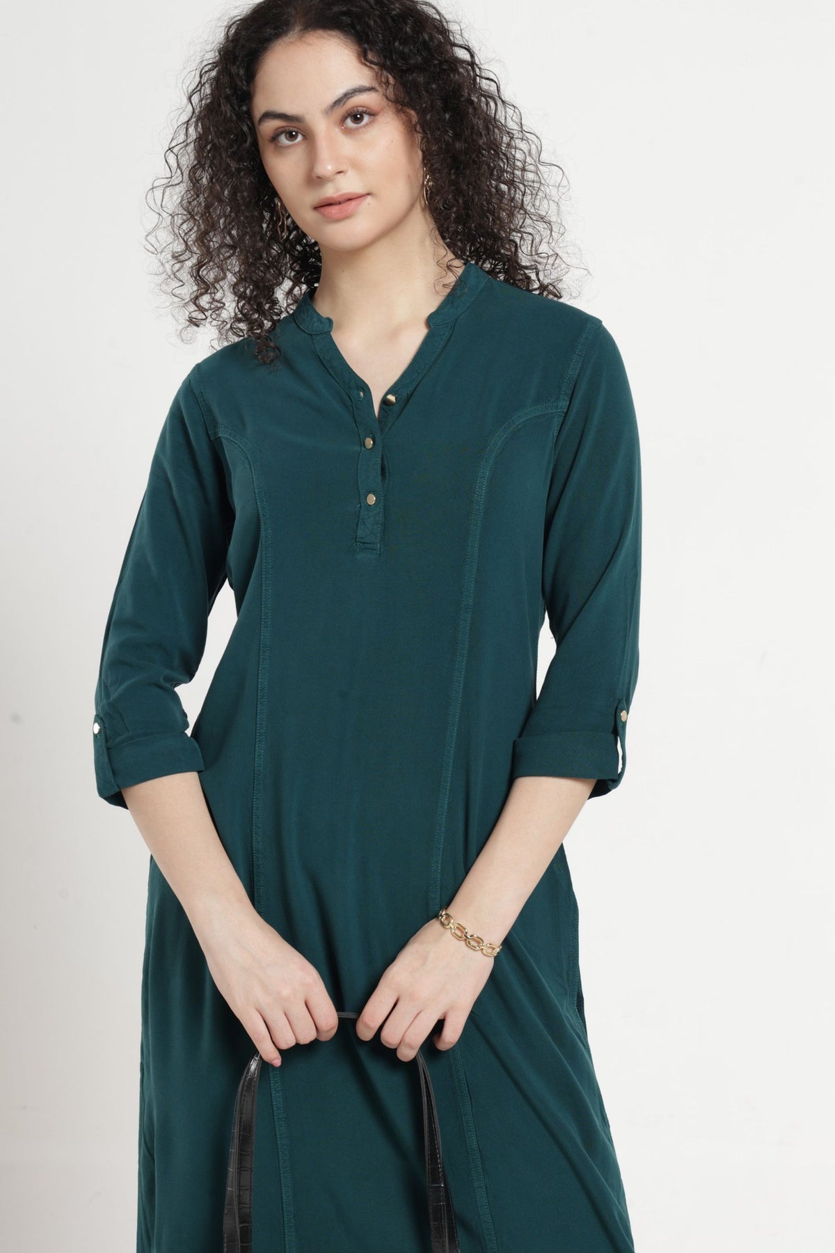 Women Solid Indo-Western Tunic - Jungle green