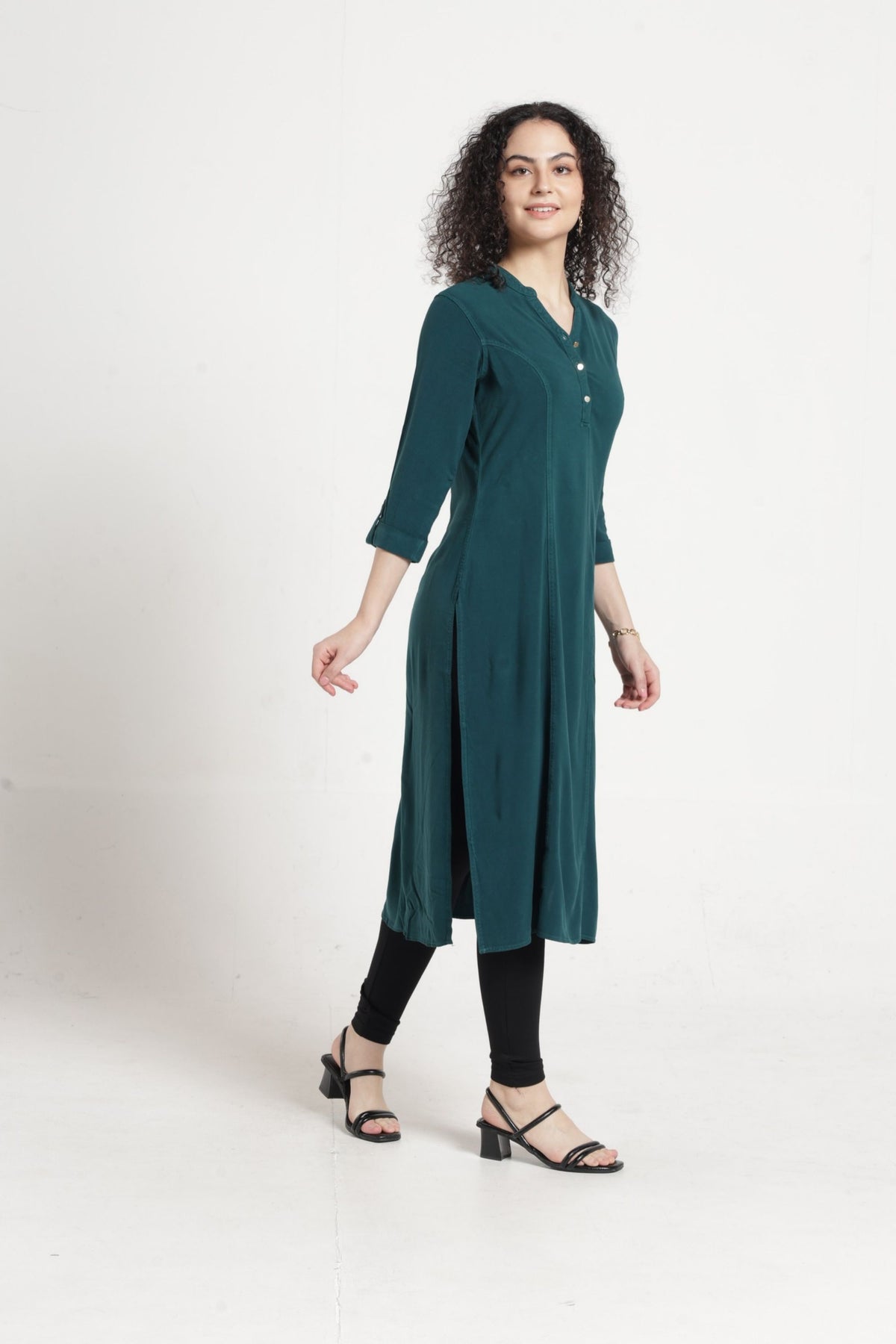 Women Solid Indo-Western Tunic - Jungle green