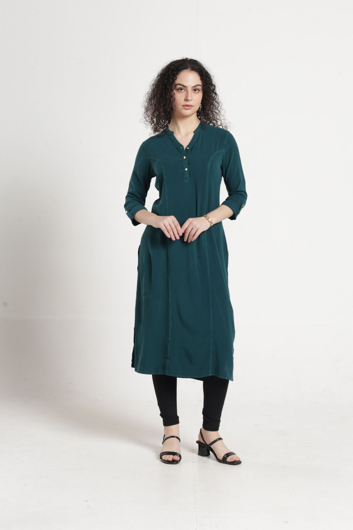 Women Solid Indo-Western Tunic - Jungle green