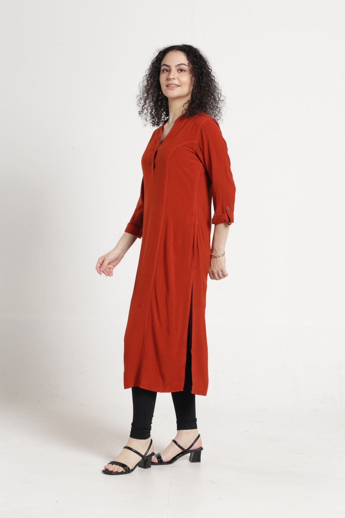 Women Solid Indo-Western Tunic - Mineral red