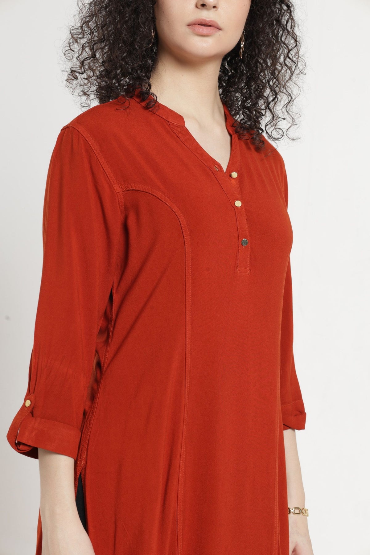 Women Solid Indo-Western Tunic - Mineral red