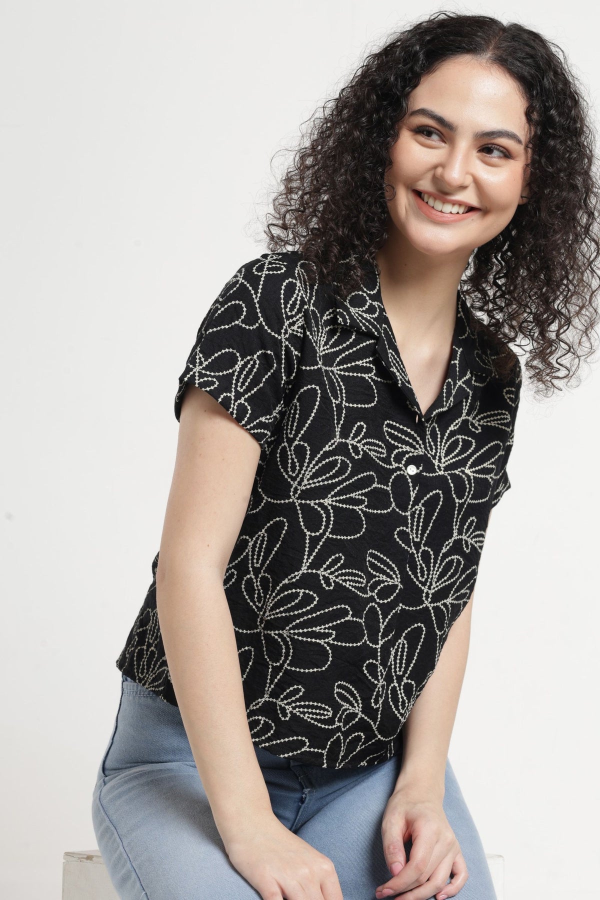 Women Casual Printed Top - Black