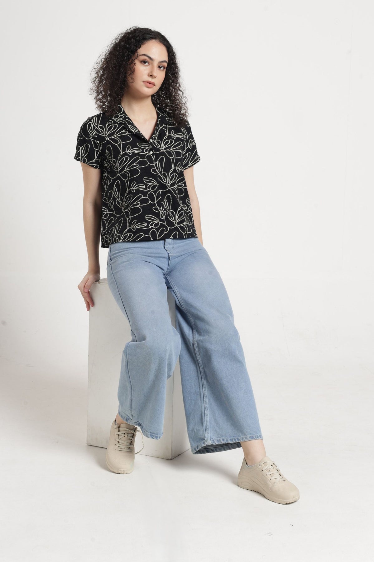 Women Casual Printed Top - Black