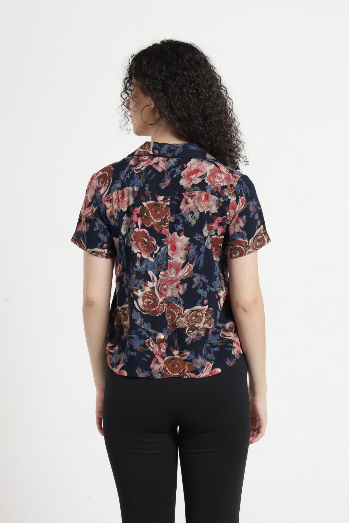 Women Casual Floral Printed Top  - Navy