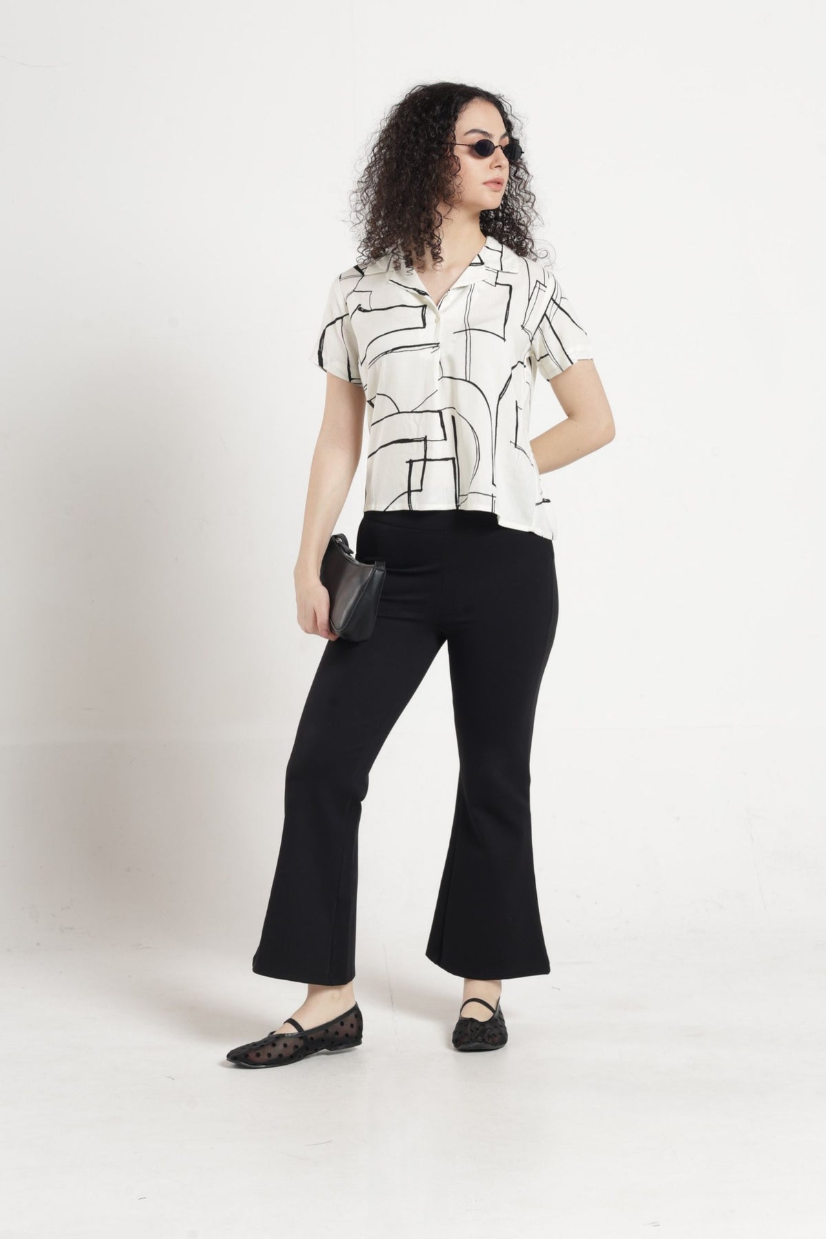 Women Casual Abstract Line Printed Top  - Off white