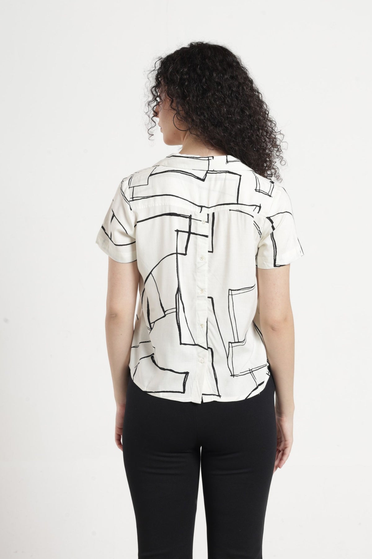 Women Casual Abstract Line Printed Top  - Off white