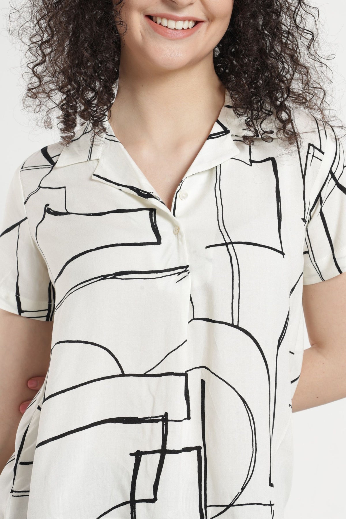 Women Casual Abstract Line Printed Top  - Off white