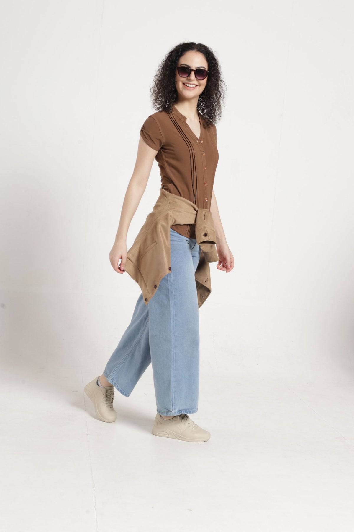 Women Solid Pintuck Indo-Western Shirt - Snuf
