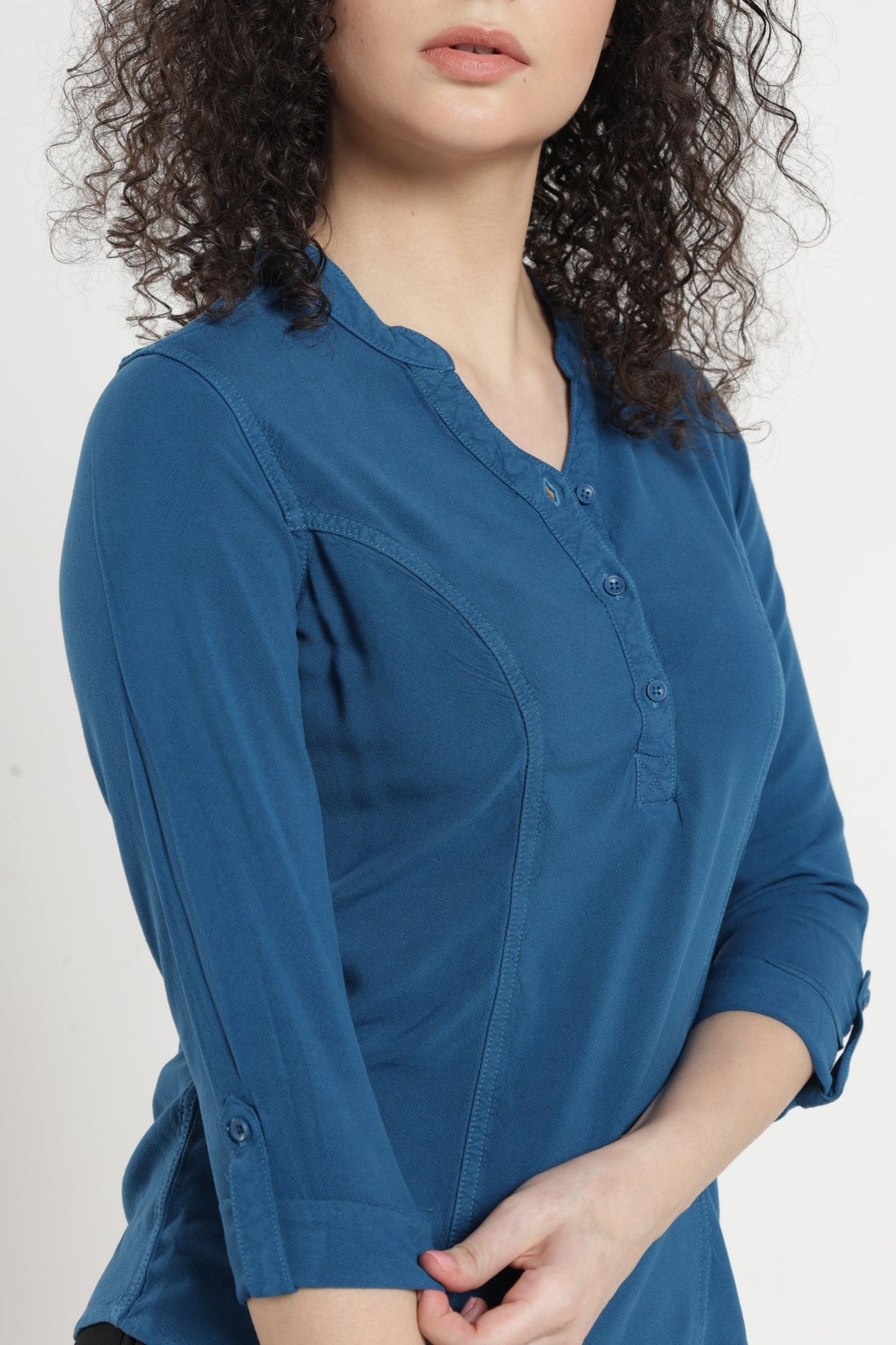 Women Solid Indo-Western Casual Shirt - Ocean blue
