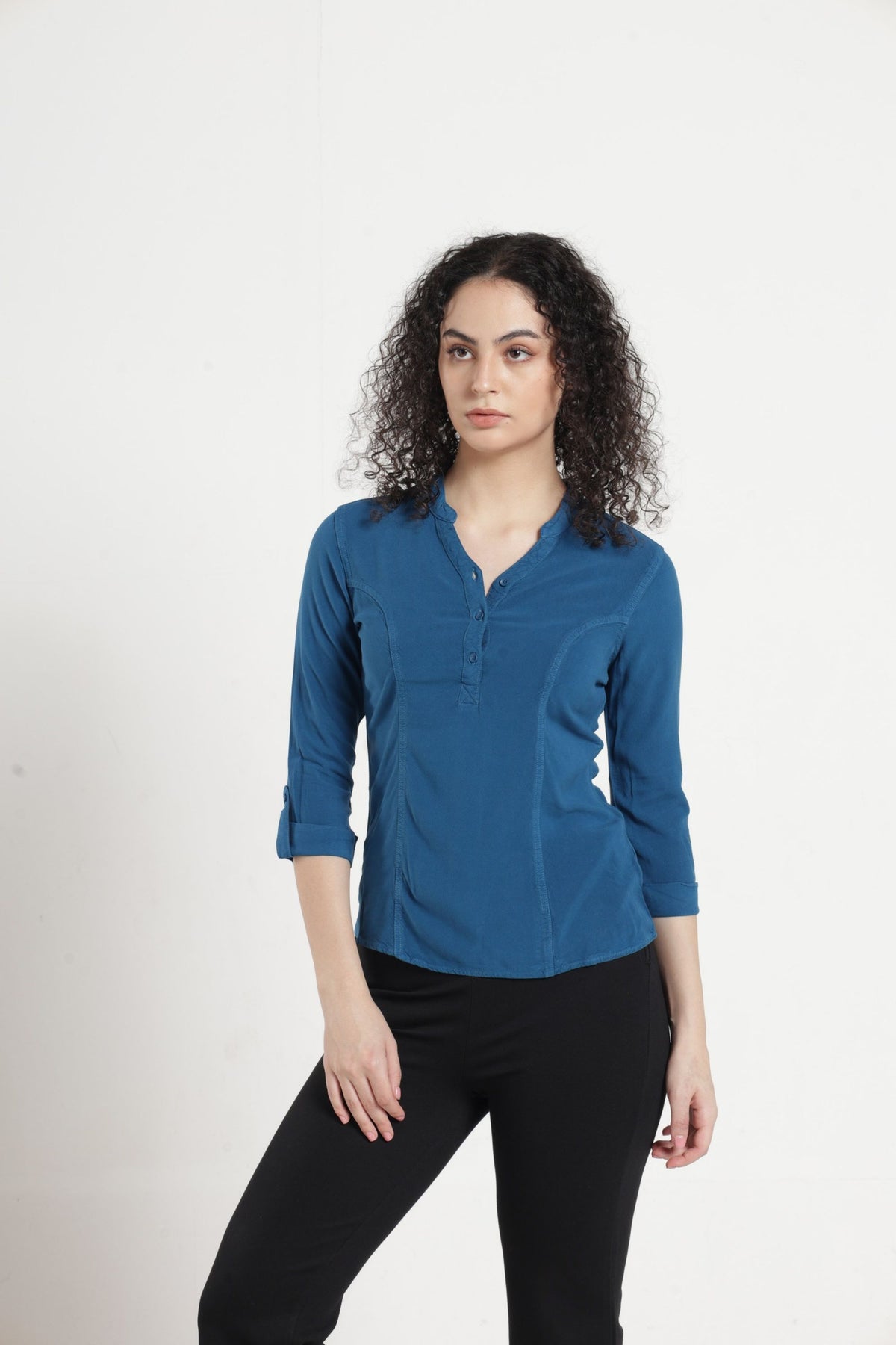Women Solid Indo-Western Casual Shirt - Ocean blue