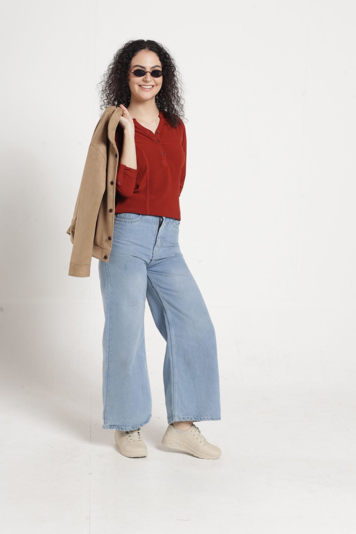Women Solid Indo-Western Casual Shirt - Light brown