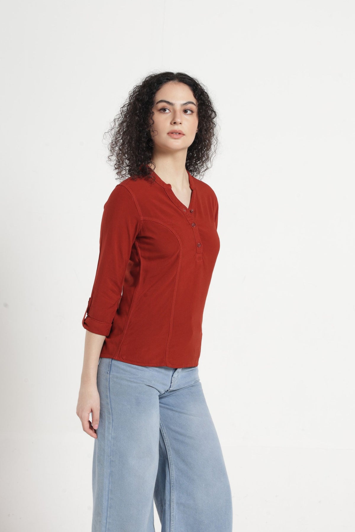 Women Solid Indo-Western Casual Shirt - Light brown