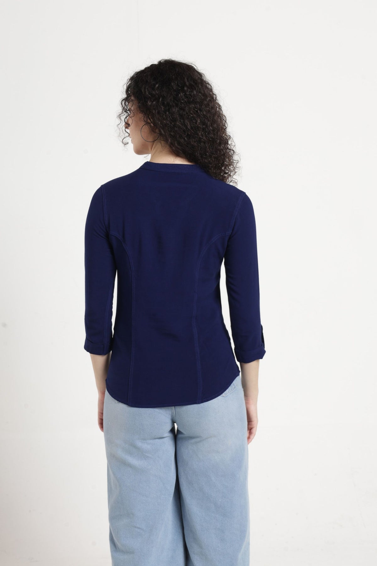 Women Solid Indo-Western Casual Shirt - Dark blue