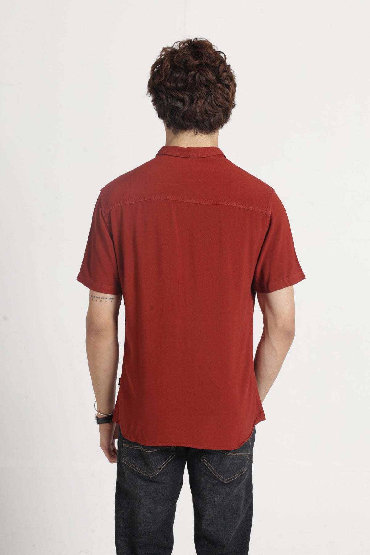 Regular Collar Half Sleeves Solid Shirt in Brown