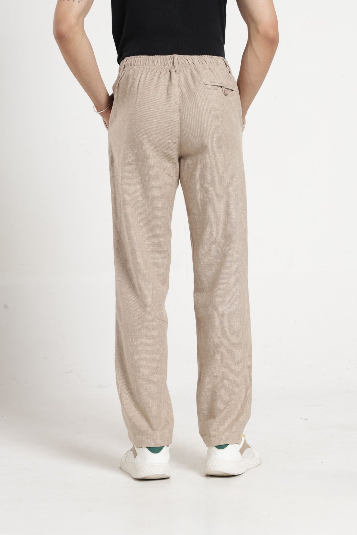 IDENTITI Men Relaxed Fit Non Denim Solid Trouser In Beige