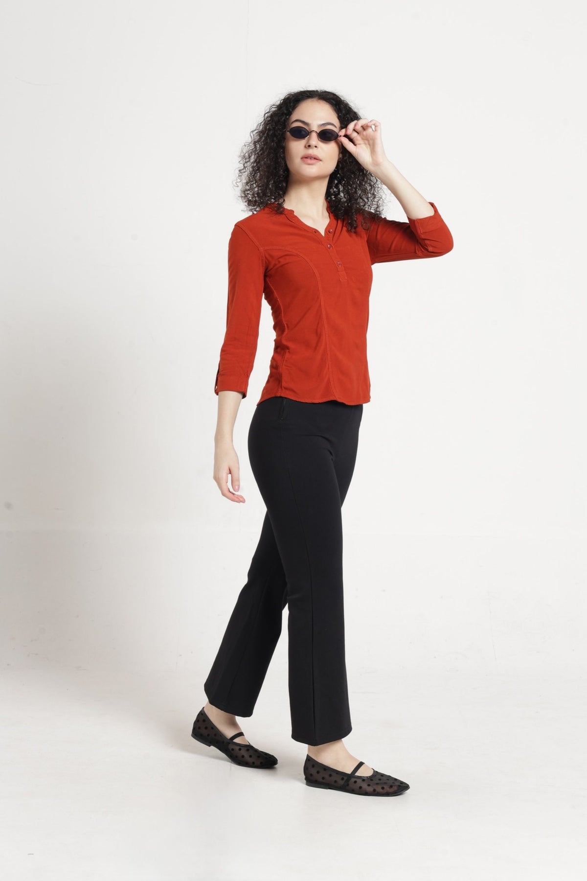 Women Solid Indo-Western Casual Shirt - Mineral red