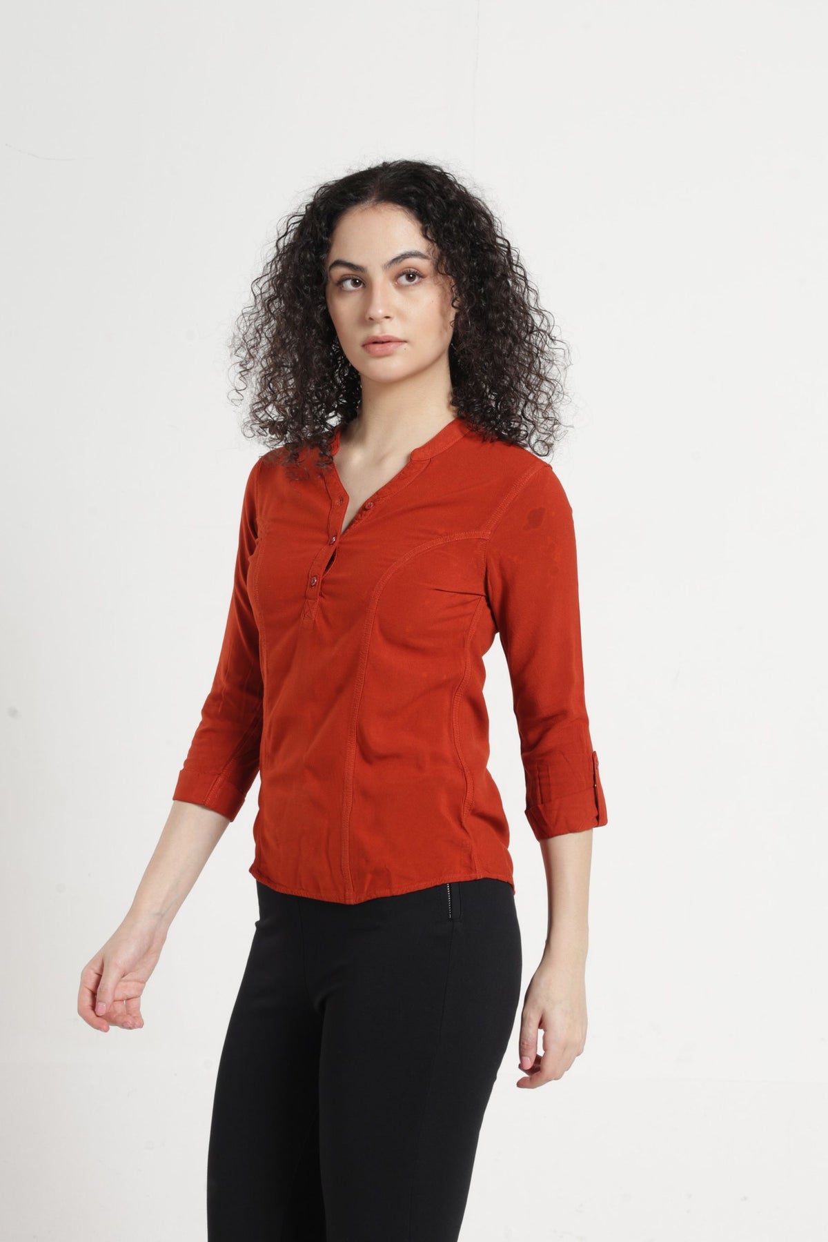 Women Solid Indo-Western Casual Shirt - Mineral red