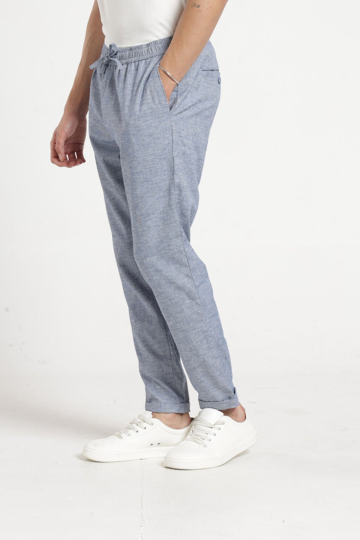 Relaxed Fit Non Denim Solid Trouser In Blue