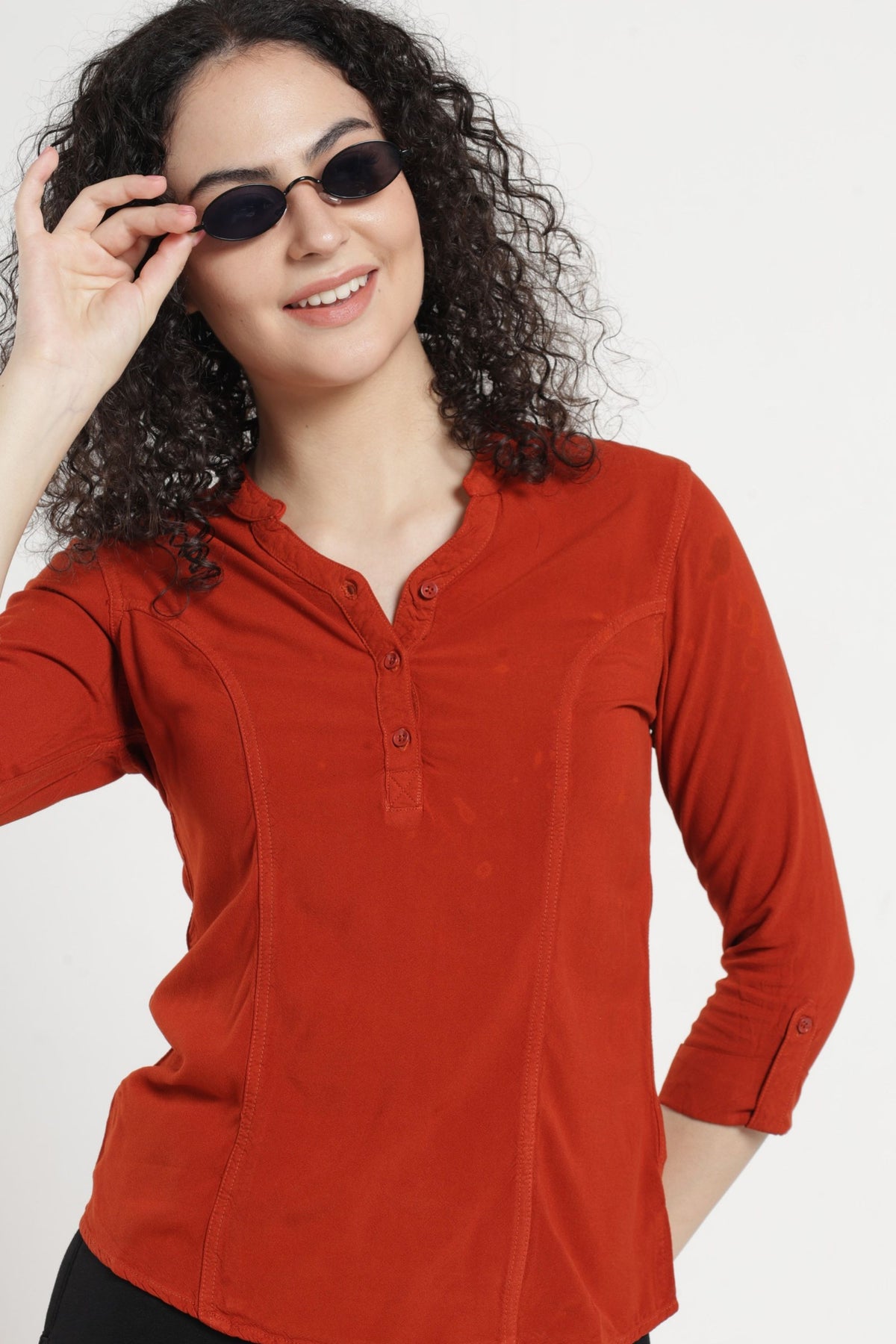 Women Solid Indo-Western Casual Shirt - Mineral red