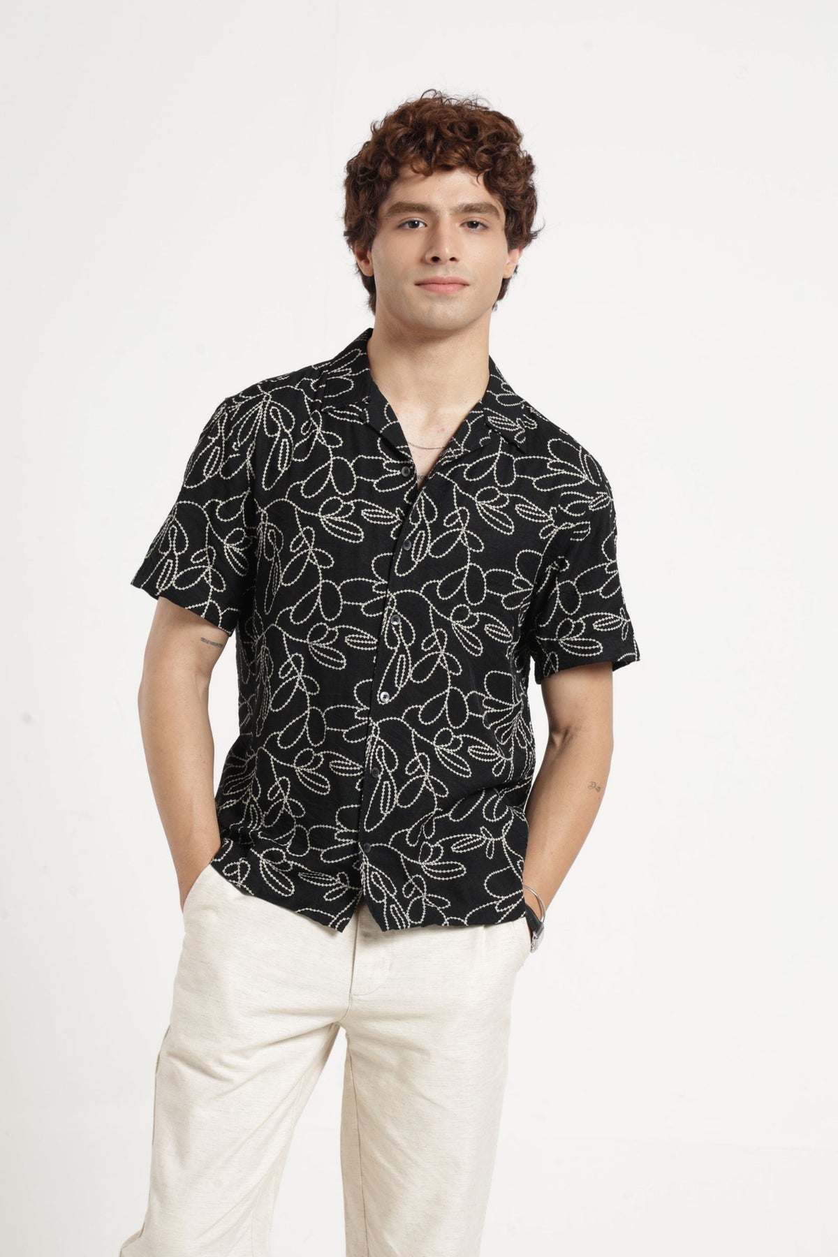 Abstract Print Cuban Collar Shirt In Black