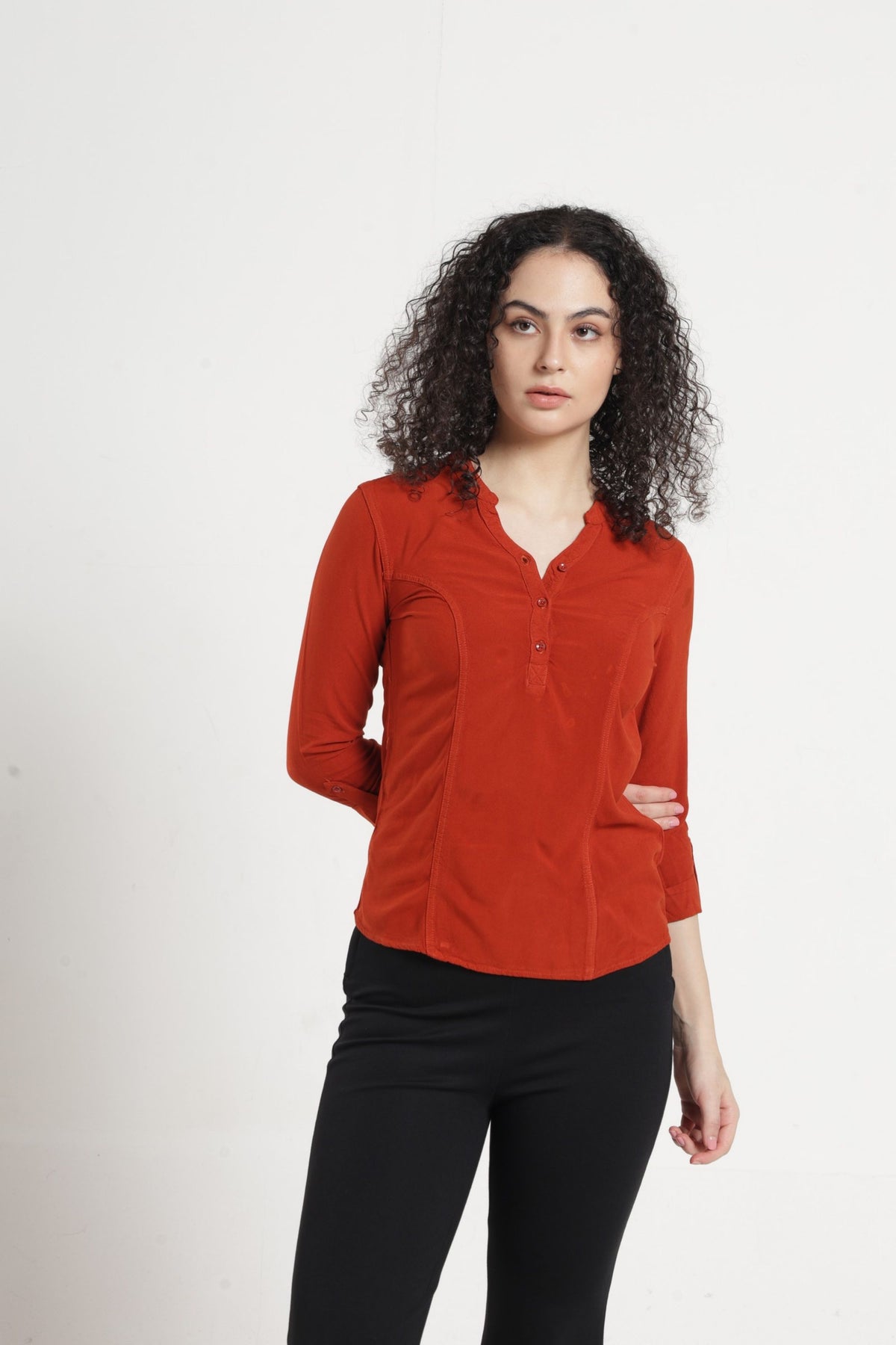 Women Solid Indo-Western Casual Shirt - Mineral red