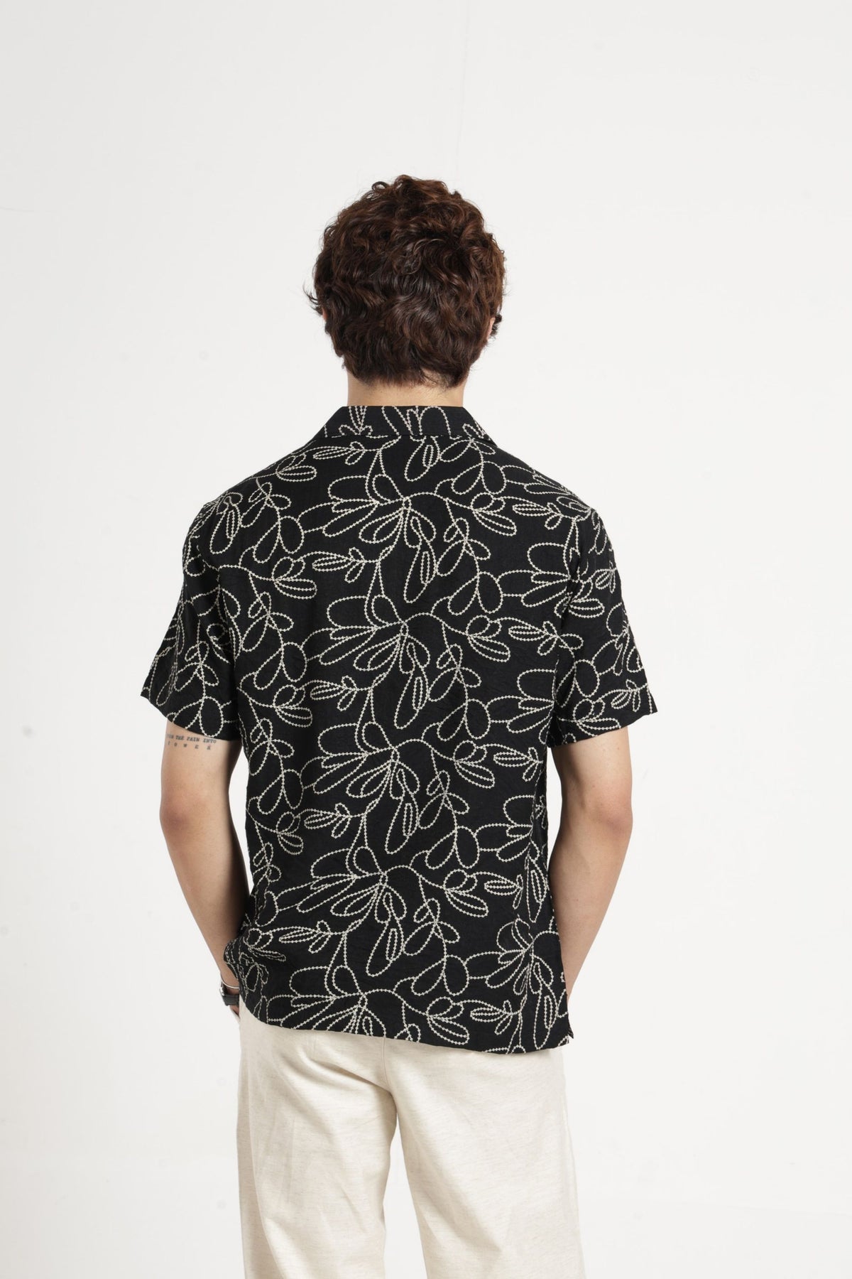 Abstract Print Cuban Collar Shirt In Black