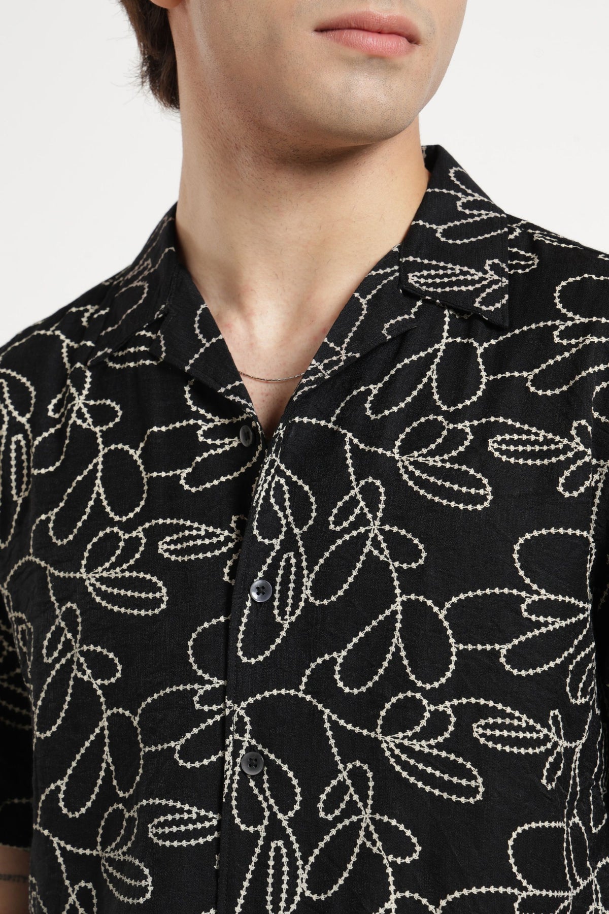 Abstract Print Cuban Collar Shirt In Black