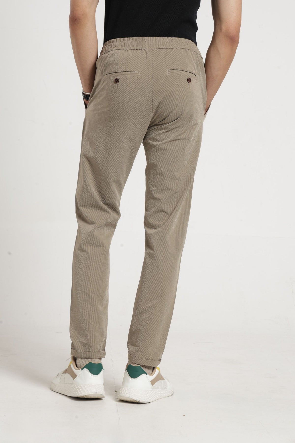 Non Denim Solid dobby Jogger In Khaki