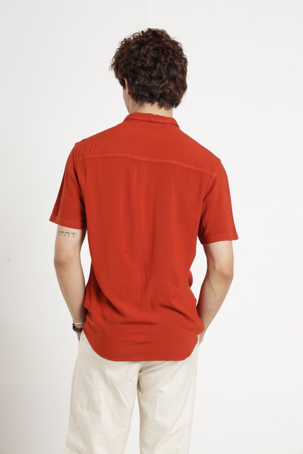 Regular Collar Half Sleeves Solid Shirt in Mineral red