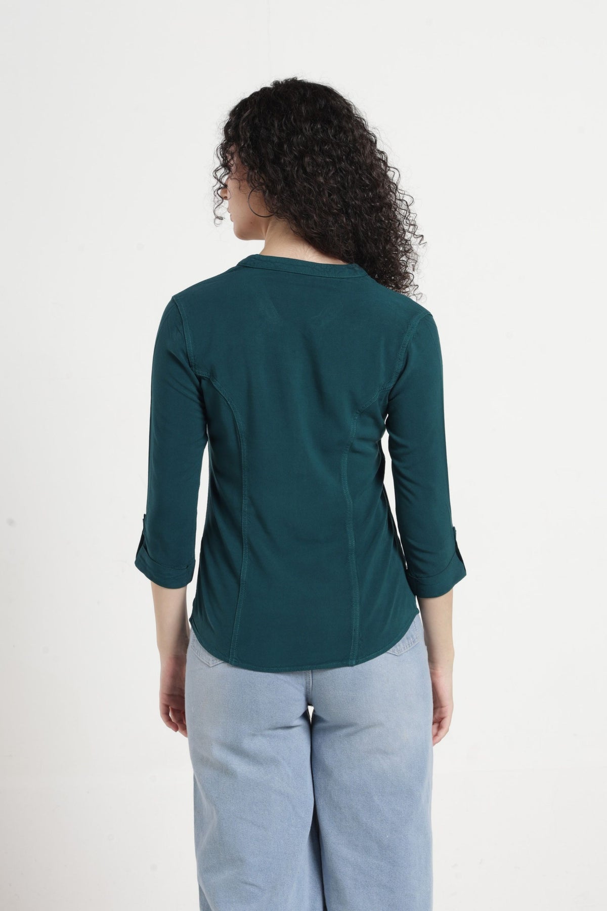 Women Solid Indo-Western Casual Shirt - Jungle green
