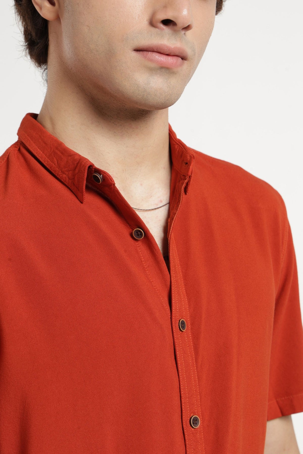 Regular Collar Half Sleeves Solid Shirt in Mineral red