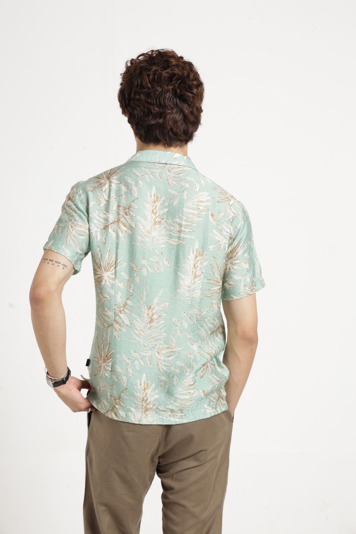 Abstract Print Cuban Collar Shirt In Mint