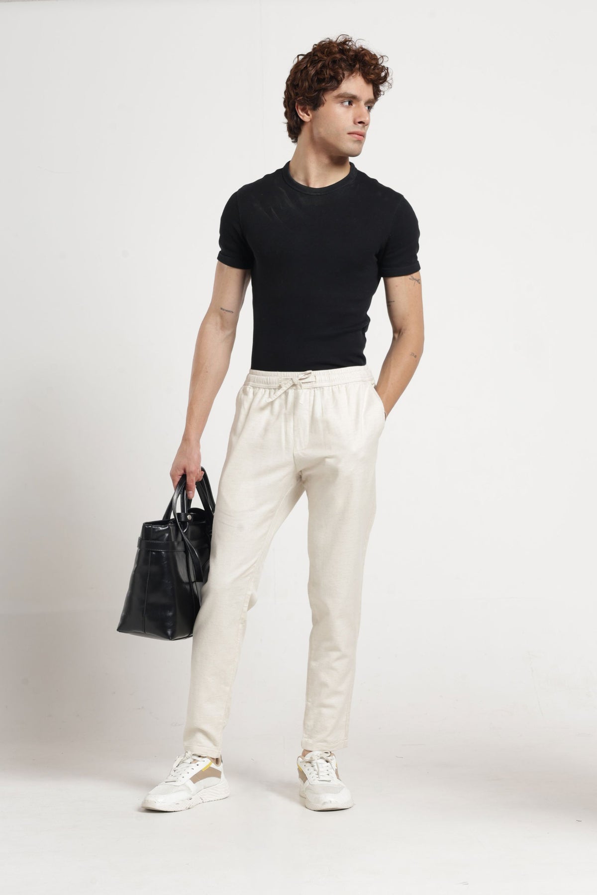 Non Denim Solid Jogger In Ecru