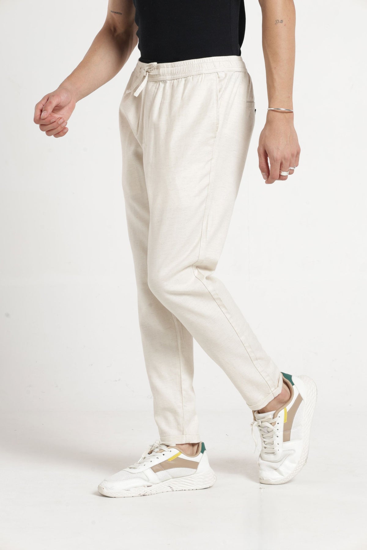 Non Denim Solid Jogger In Ecru