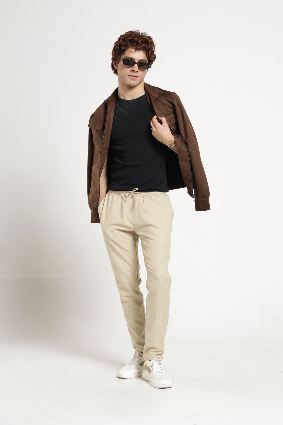 Non Denim Solid Jogger In Beige