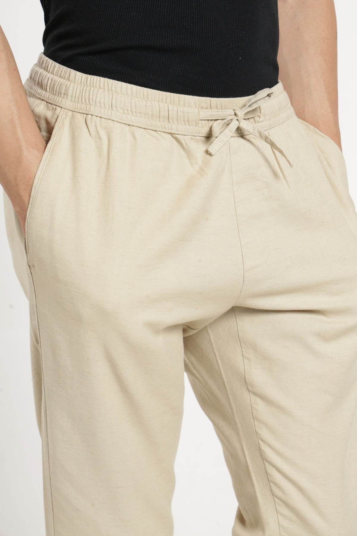 Non Denim Solid Jogger In Beige