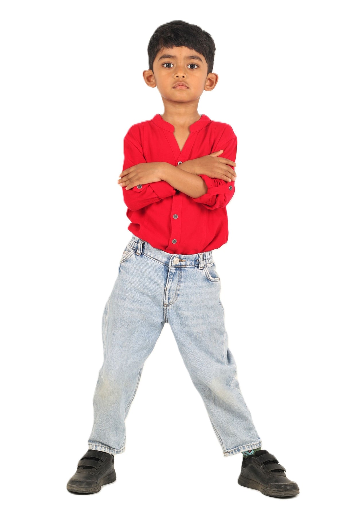 IDENTITI Boys Slim Fit Mandarin Collar Solid Shirt In Red.
