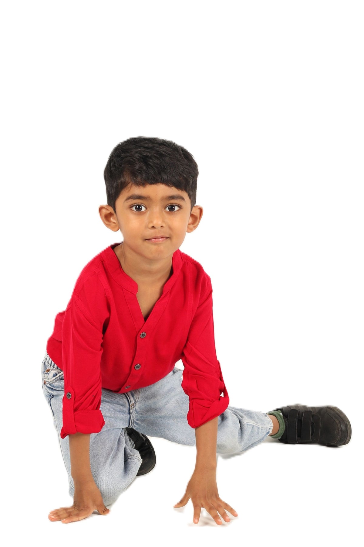 IDENTITI Boys Slim Fit Mandarin Collar Solid Shirt In Red.