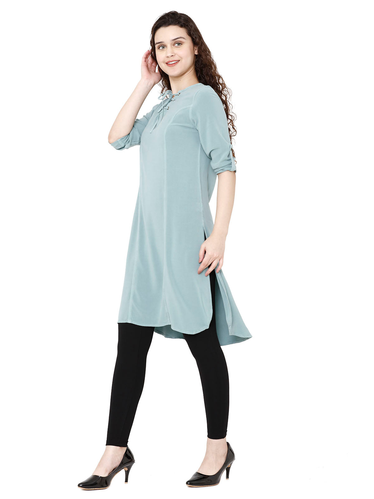 Women Indo Western Solid Mint Viscose Tunic