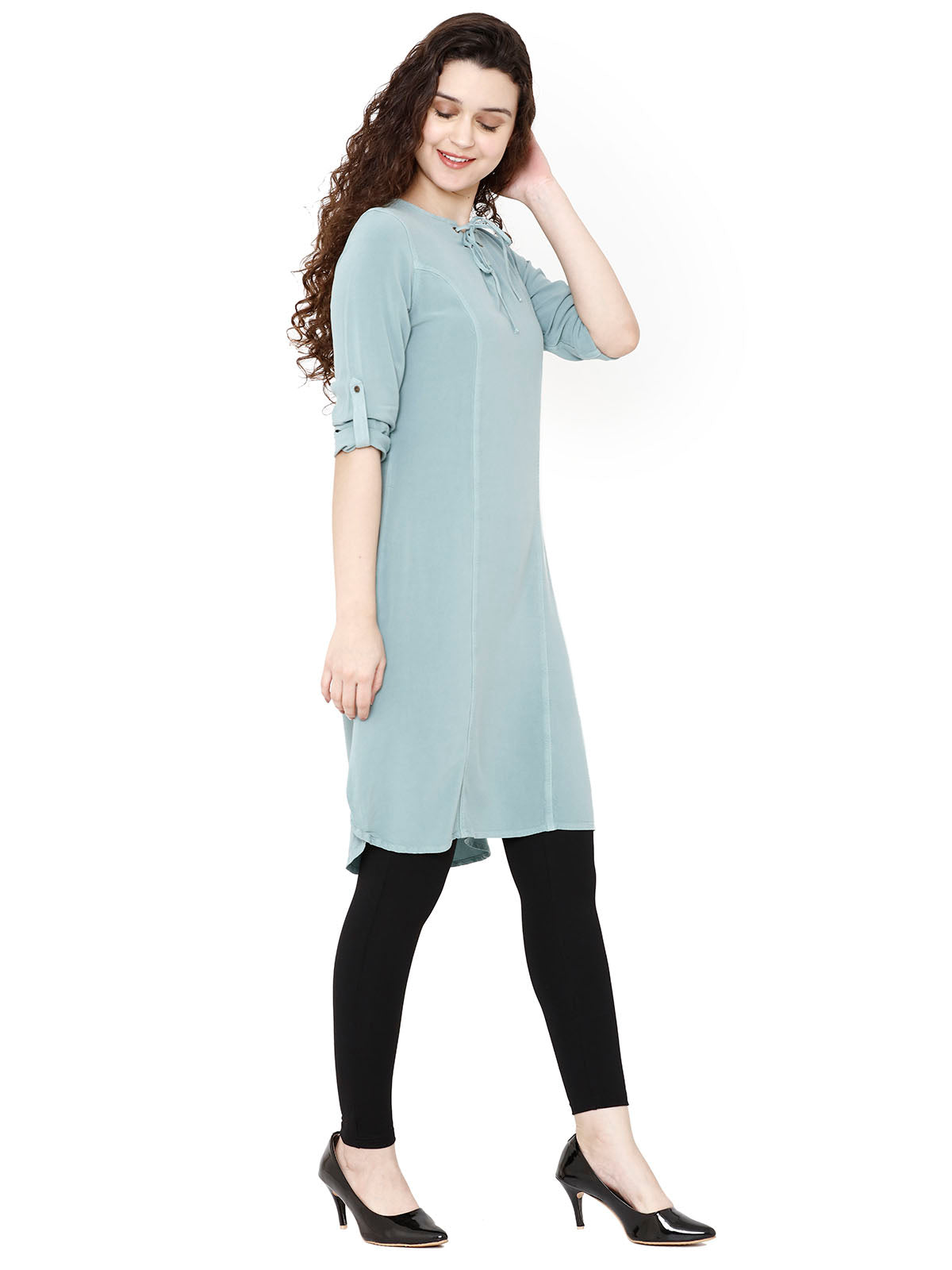 Women Indo Western Solid Mint Viscose Tunic